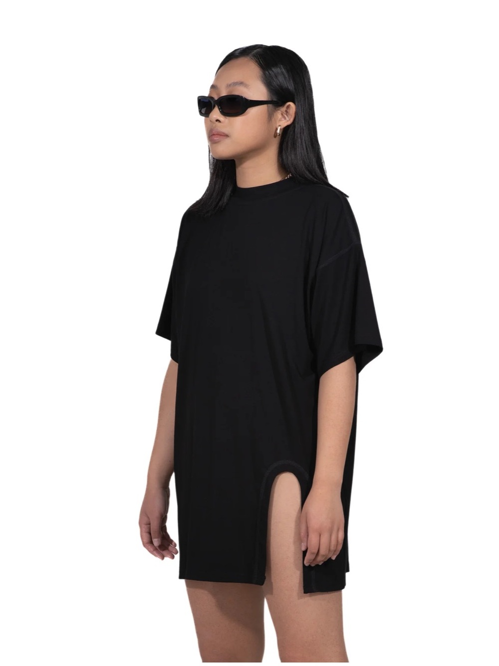 [GASOLINA] Oversized Cut Out Tee Dress & One Leg Short in Black